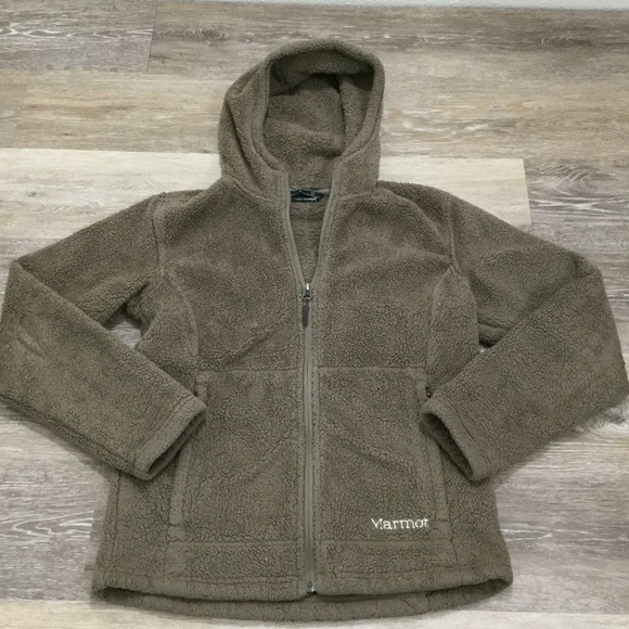 MARMOT Full Zip Up Long Sleeve Brown Fleece Hooded Jacket Women's Size Small - Picture 1 of 6